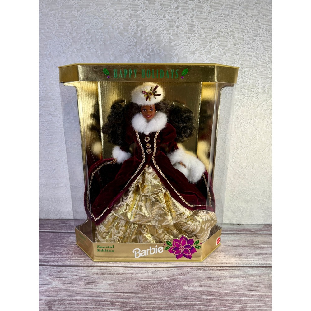Mattel‎ Happy Holidays Barbie 1996 Special Edition Burgundy Gold Doll 15647 NEW